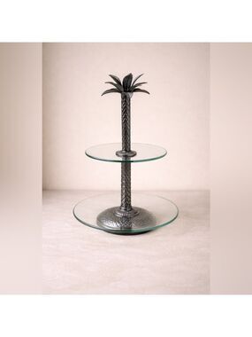 VINTAGE Studio Silversmiths Silver Plate Pineapple Two-Tier Glass Serving Stand
